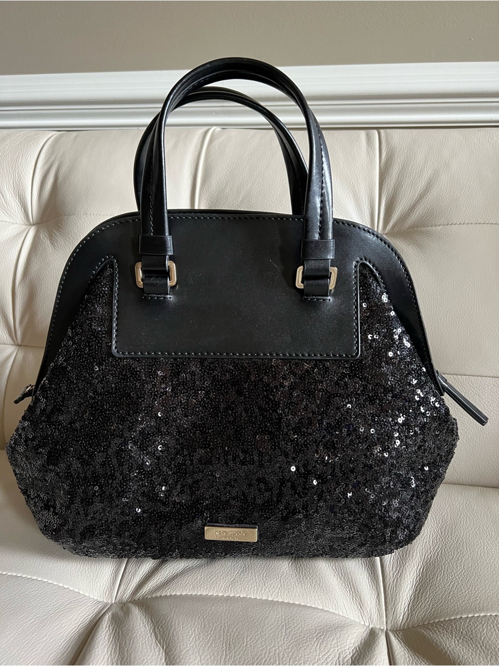 kate spade Black Sequin Satchel with Leather Trim
